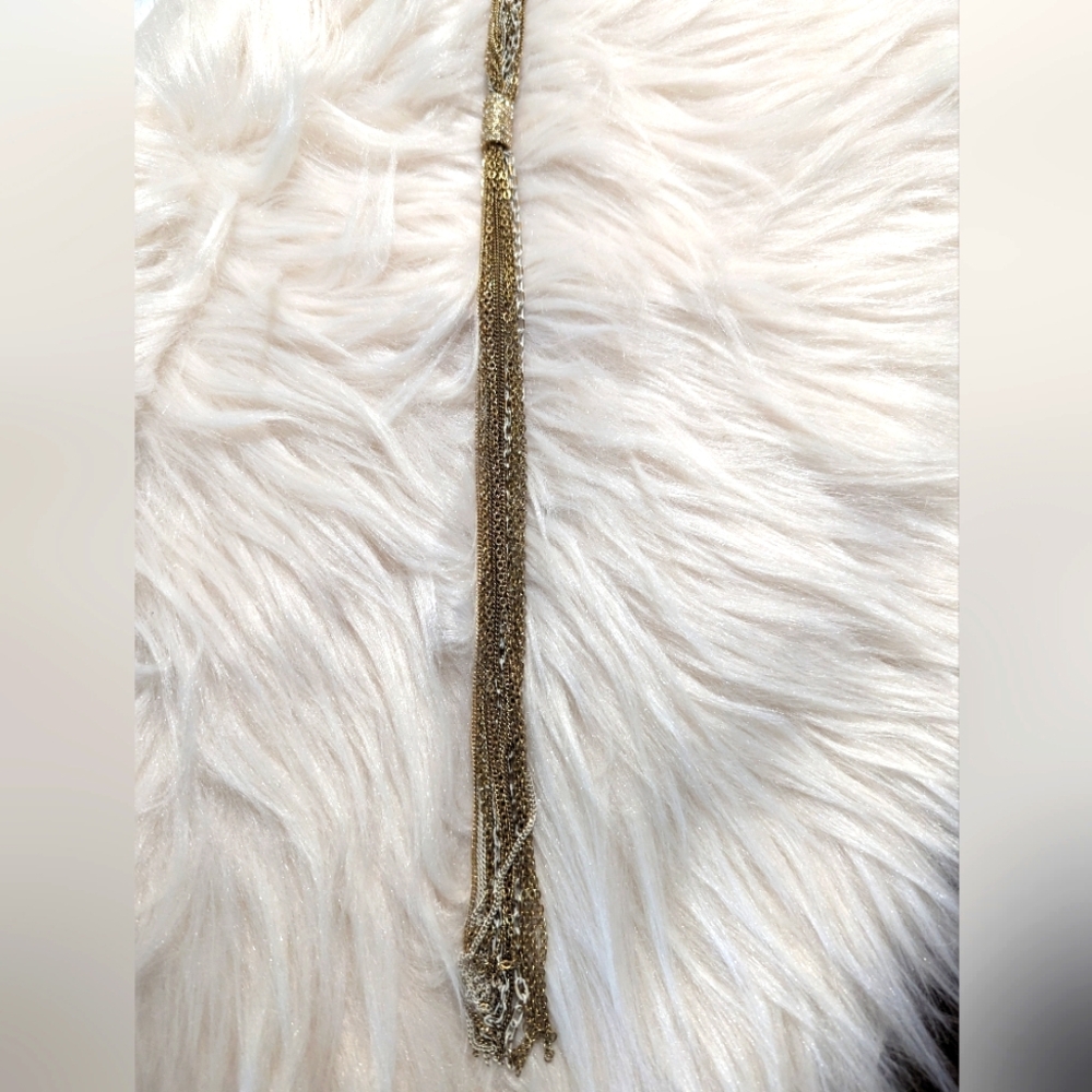 White House Black Market gold and white long chain necklace.